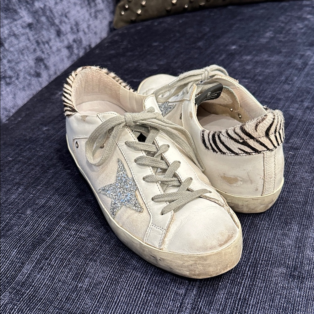 Golden Goose Sneakers with Glitter Star and Zebra Print 39